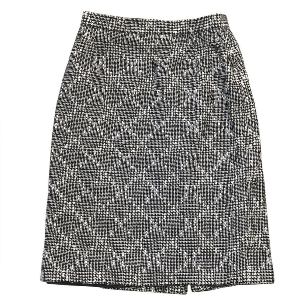 ESCADA Black White Geometric Pencil Skirt Plaid Houndstooth 36 XS S Wool Work